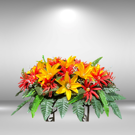 Cemetery Saddle - Vibrant Yellow and Red Floral Arrangement