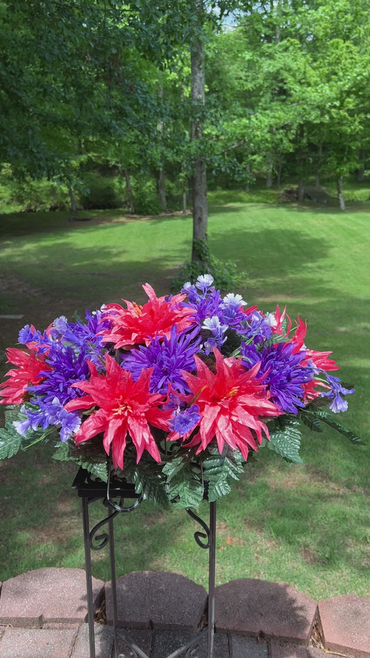 Cemetery Saddle - Vibrant Pink and Purple Floral Arrangement